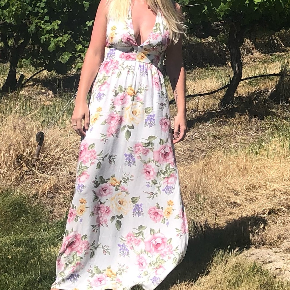 Flowery spring time halter dress